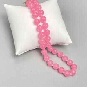 Pink Gemstone Bead Necklace 8mm 18” Strand 14K Gold Clasp 45g